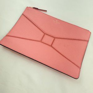 Kate Spade Womens Coral Pebbled Leather Clutch Pouch With Gold Hardware